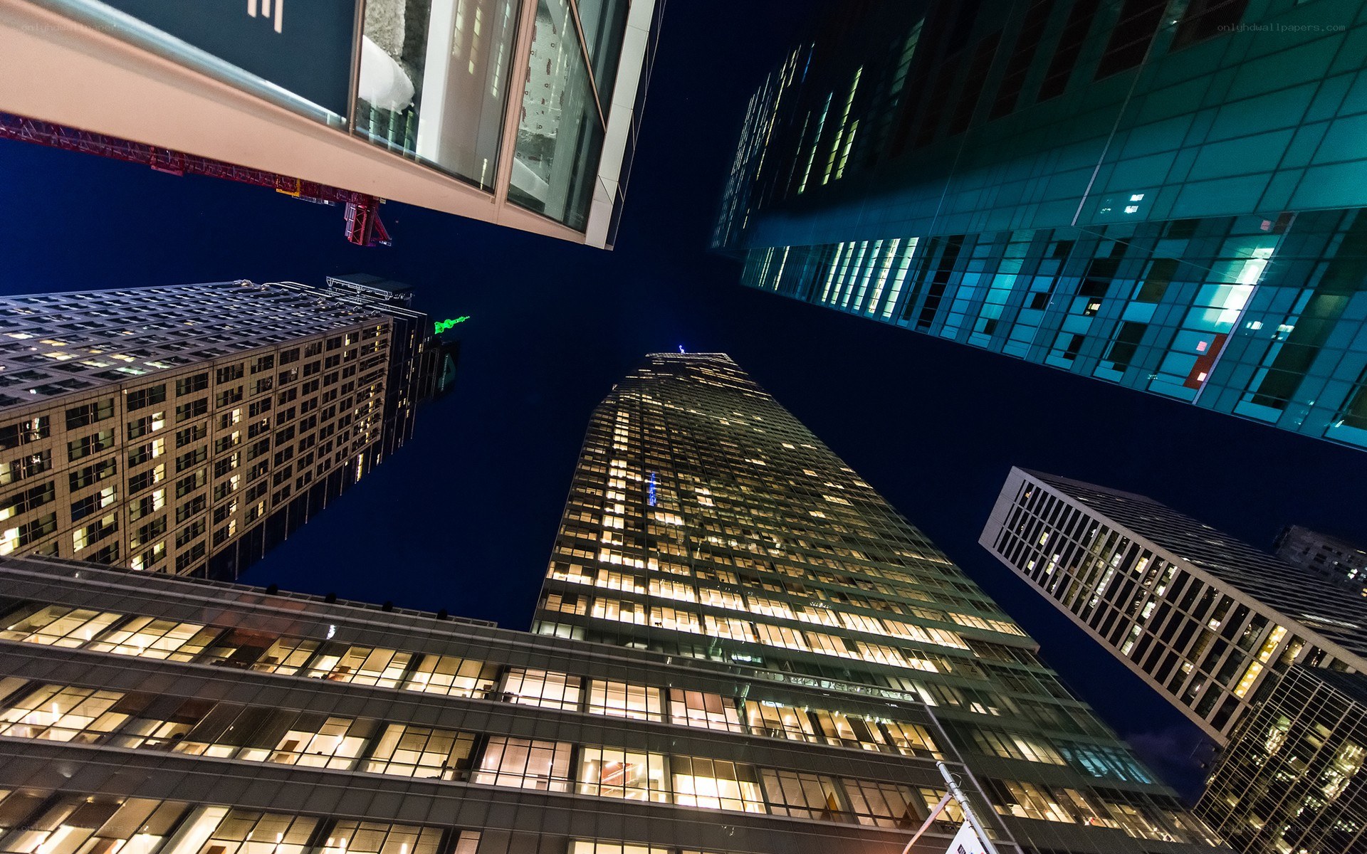 Nighttime city skyscrapers