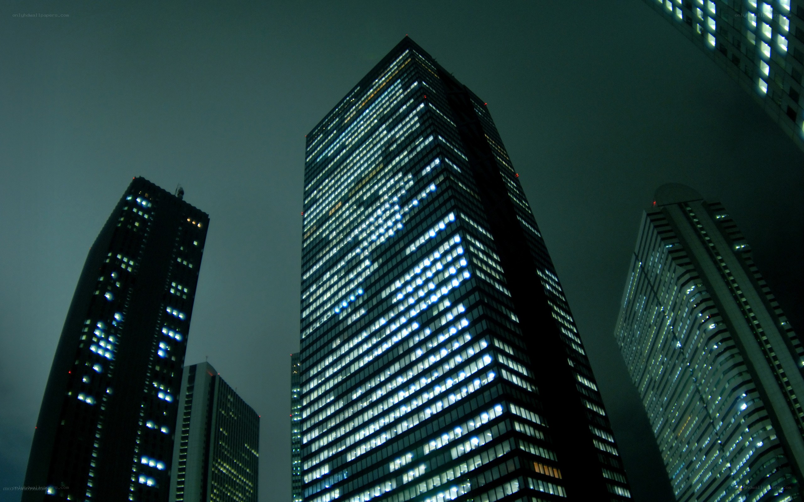 Nighttime city skyscrapers