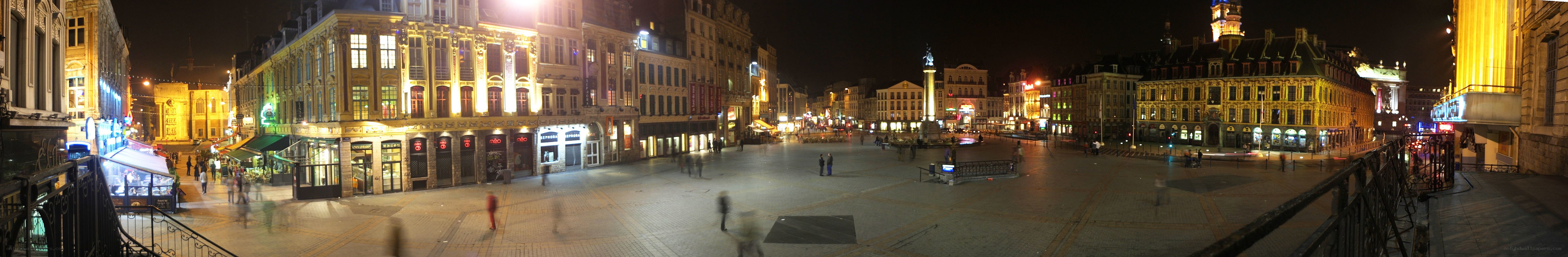 nighttime city square panorama