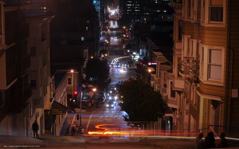 Nighttime City Street — Black, Dark, Night, Photograph, Buildings, Cars