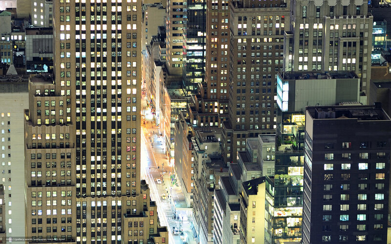 Nighttime City Street — Black, Dramatic, Night, Photograph, Skyscrapers