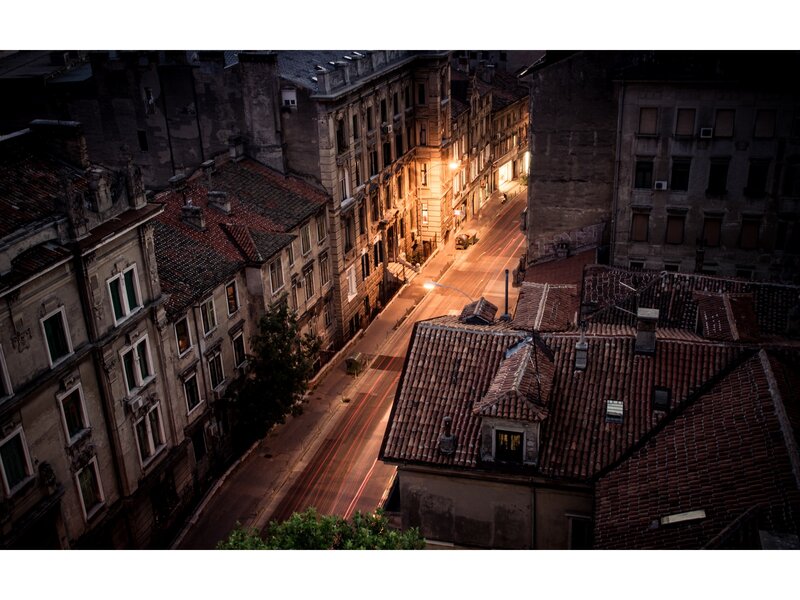 Nighttime City Street — Brown, Dark, Night, Photograph