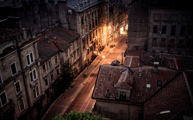 Nighttime City Street — Brown, Dark, Night