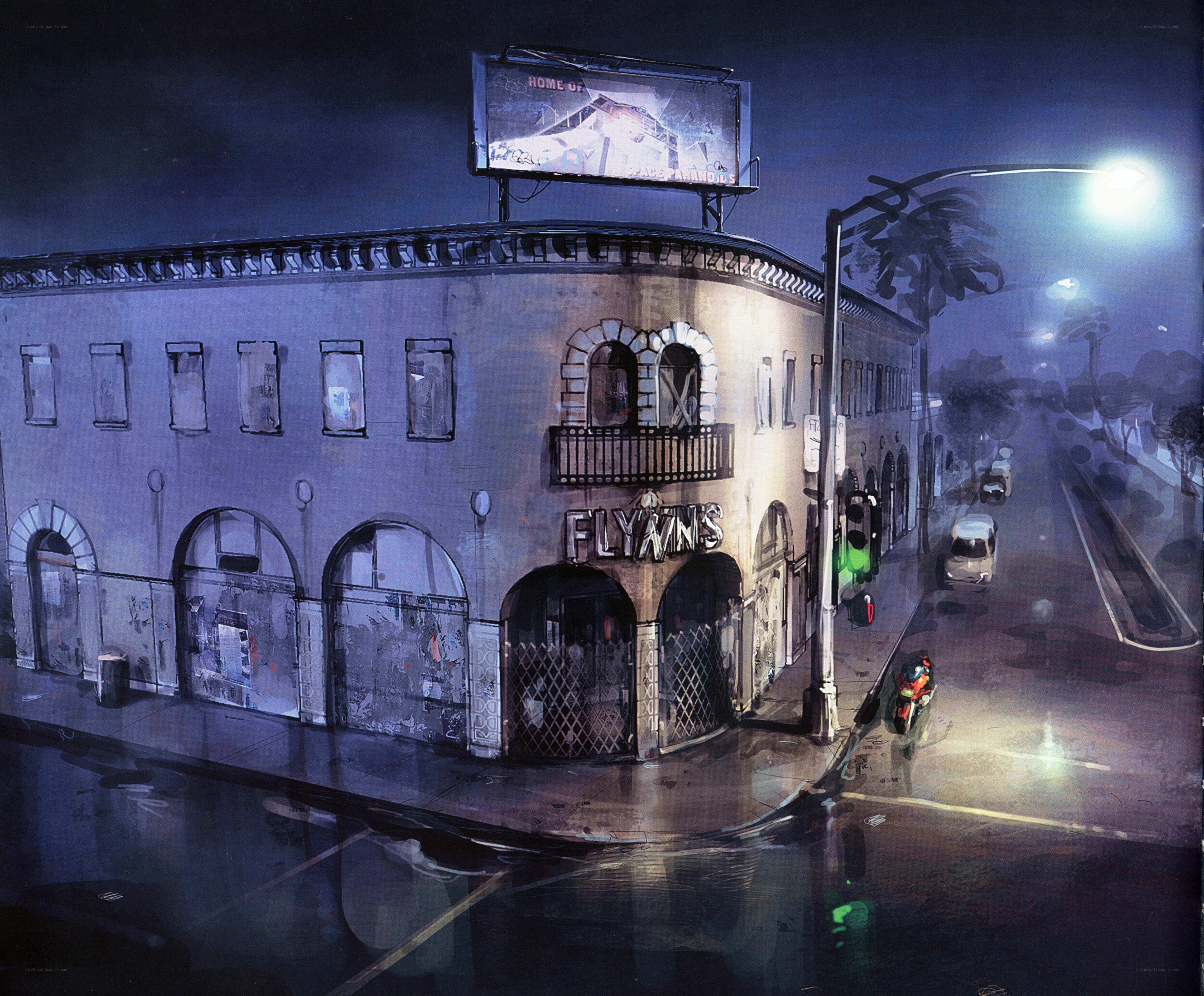 nighttime city street corner