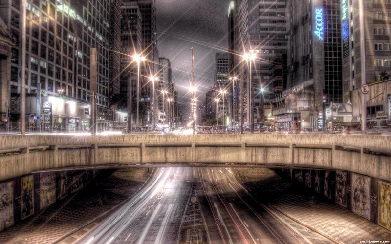 Nighttime City Street — Gray, Dramatic