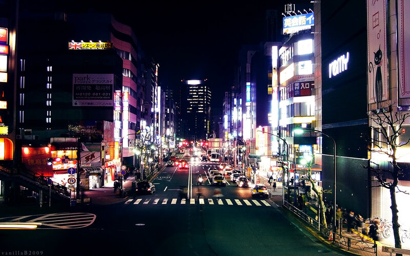nighttime city street in japan