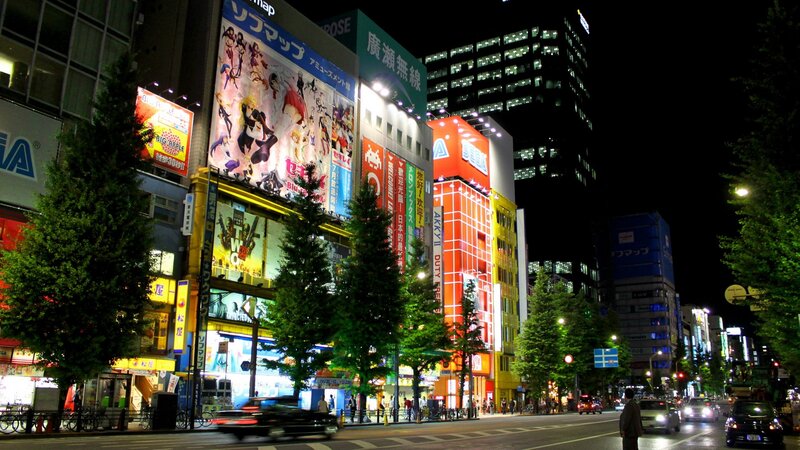 nighttime city street in japan
