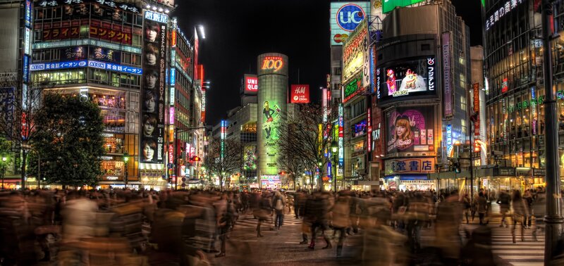 nighttime city street in japan
