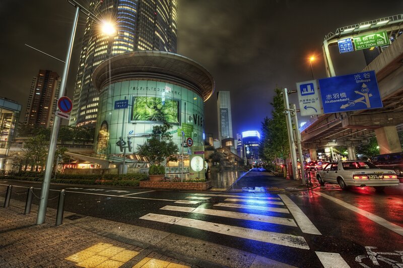 nighttime city street in tokyo
