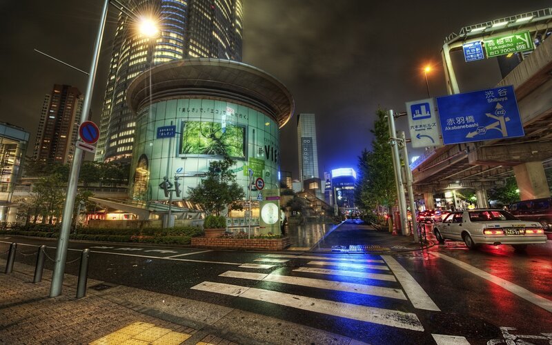 nighttime city street in tokyo