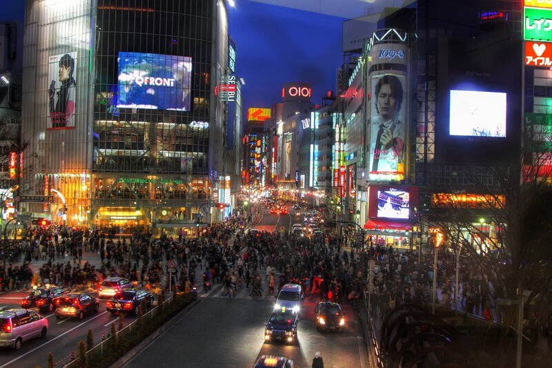 Nighttime city street in Tokyo