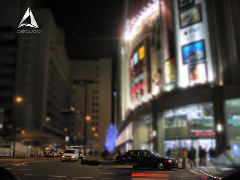 nighttime city street scene