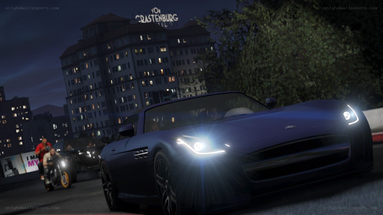 Nighttime city street scene