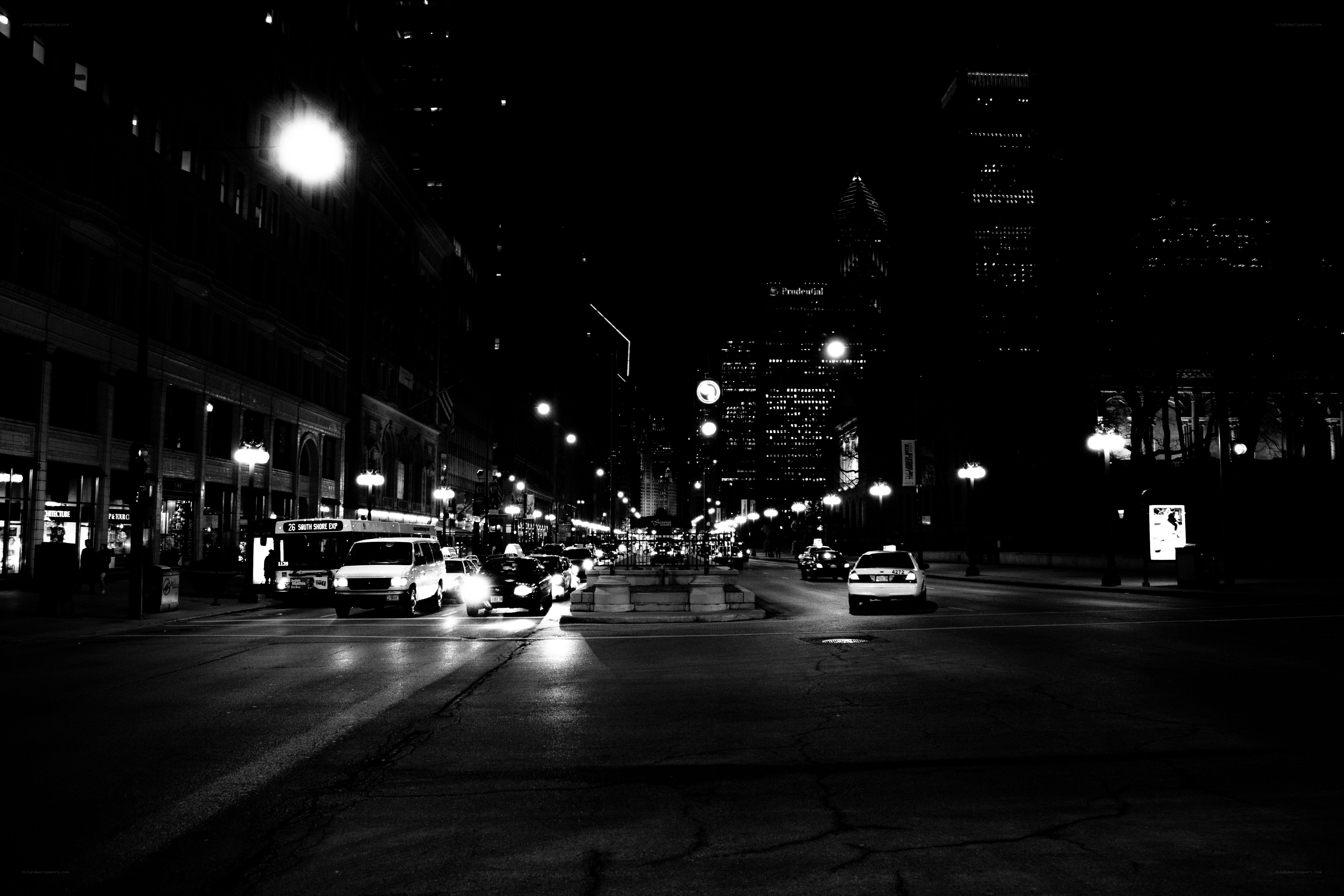 nighttime city street scene