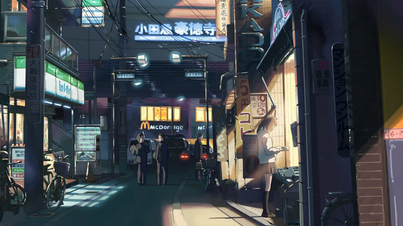 nighttime city street scene