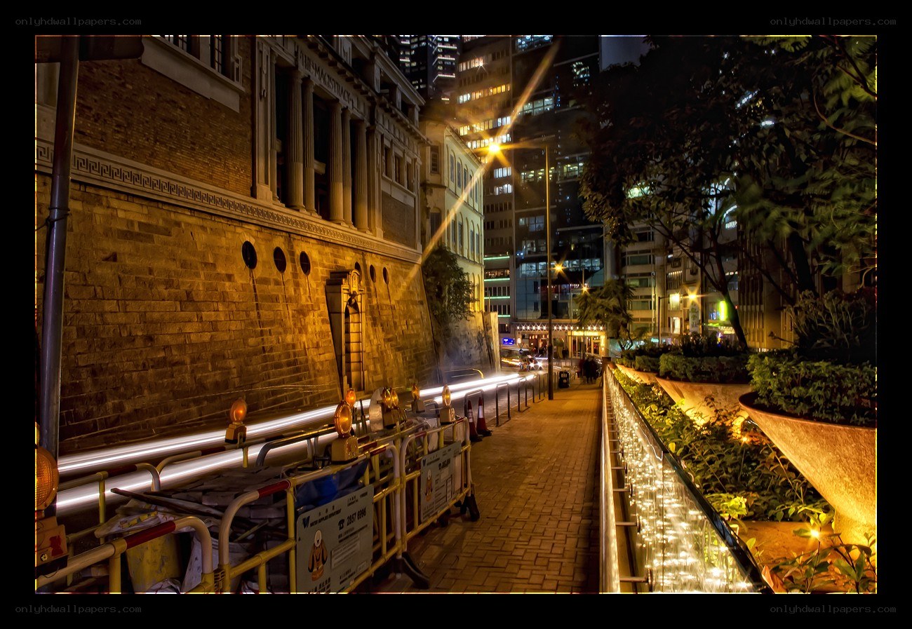 nighttime city street scene