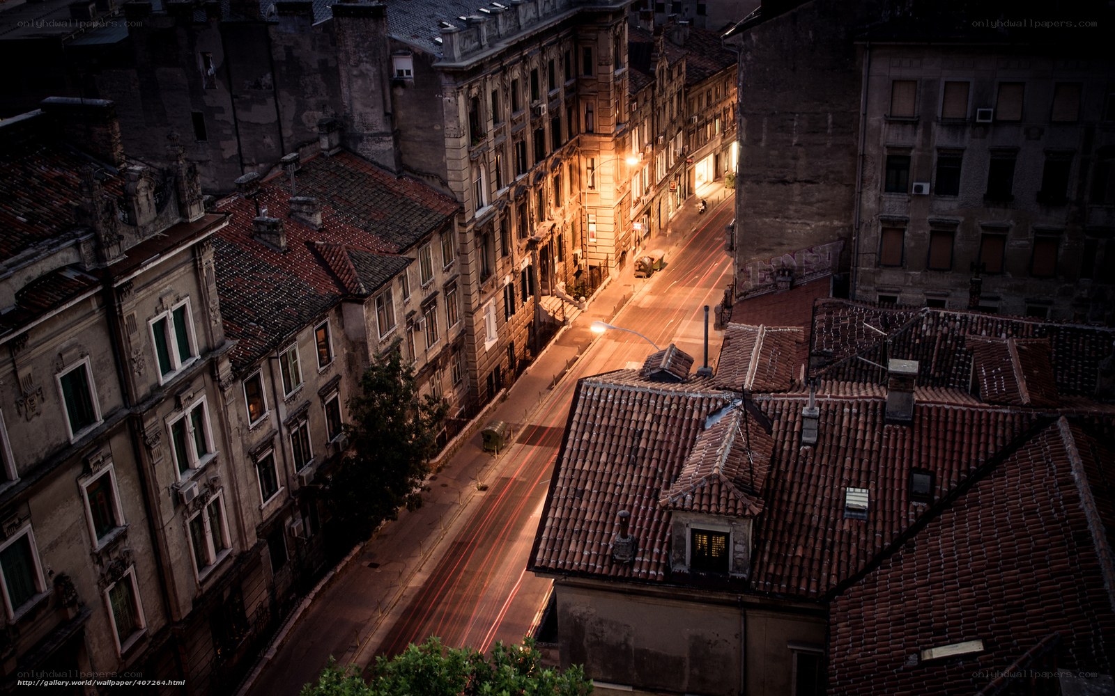 nighttime city street view