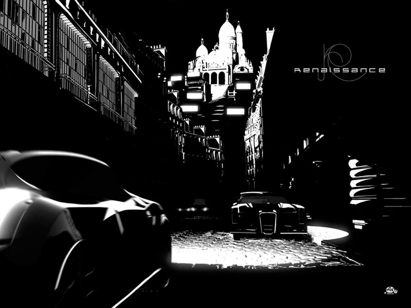 Nighttime city street with cars