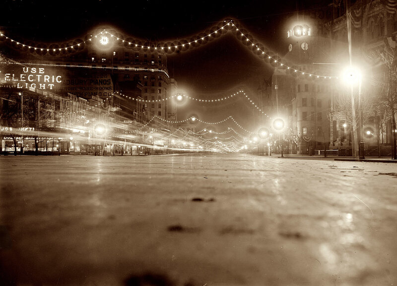 Nighttime city street with lights
