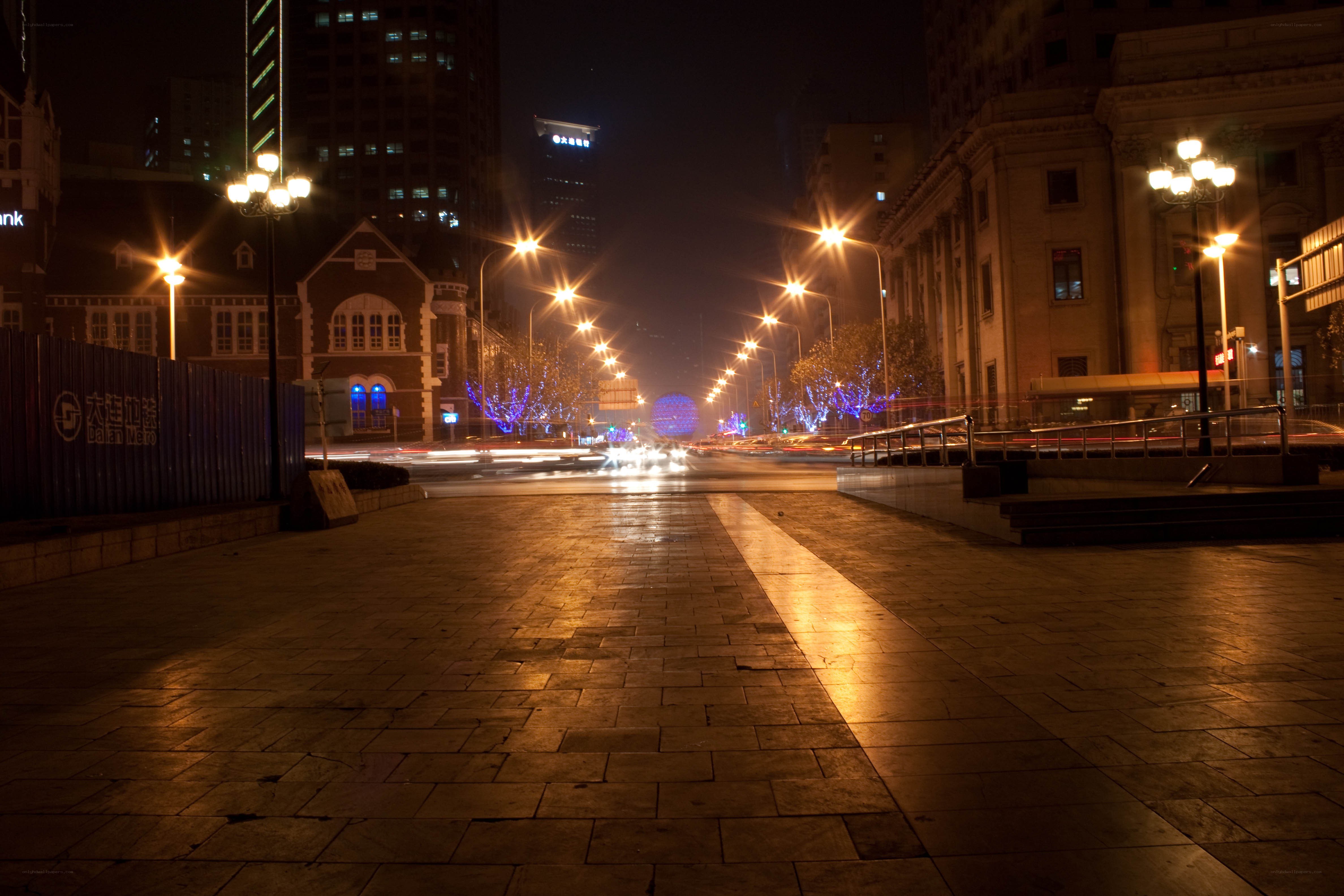 Nighttime city street with lights