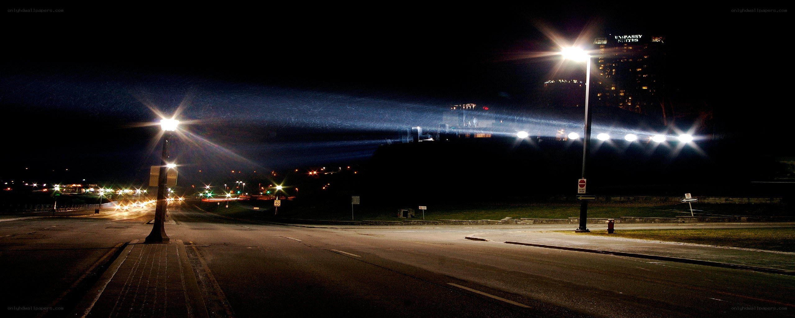 Nighttime city street with lights