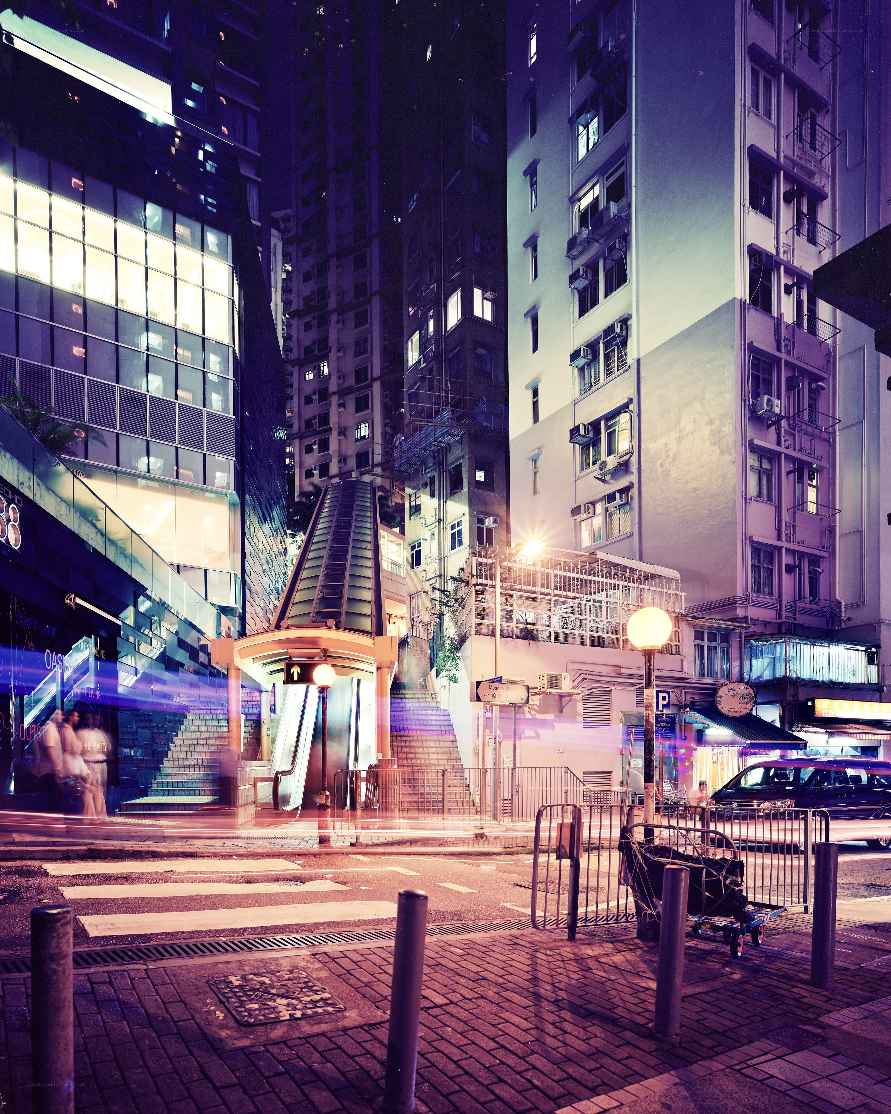 Nighttime city street with motion blur