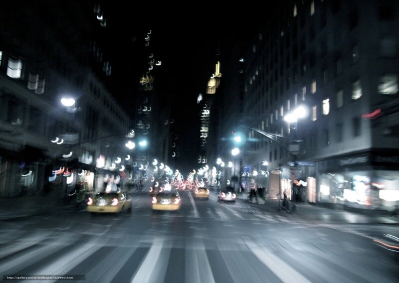 Nighttime city street with motion blur