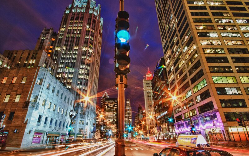 nighttime city street with traffic
