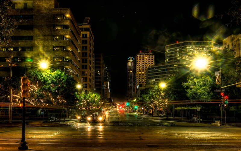 Nighttime City Street — Yellow, Dramatic