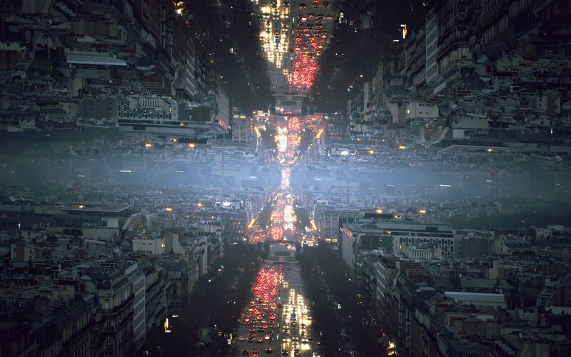 Nighttime City Traffic — Black, Dramatic, Night, Photograph, Buildings
