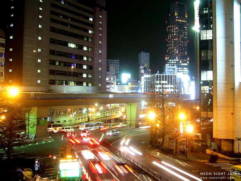 Nighttime City Traffic — Black, Dramatic, Night, Photograph, Skyscrapers, Traffic Lights