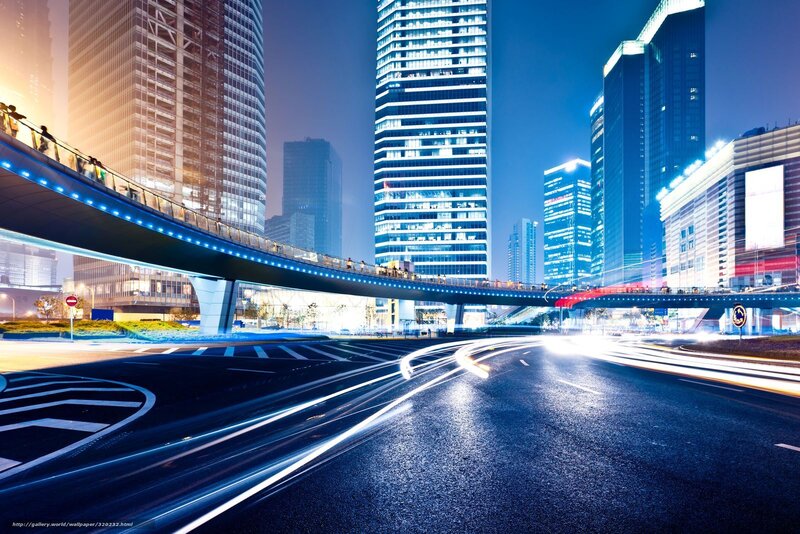Nighttime City Traffic — Blue, Dramatic, Night, Photograph