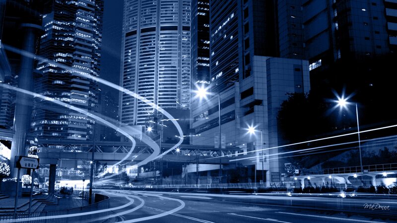 Nighttime City Traffic — Blue, Dramatic