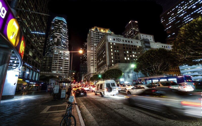 Nighttime city traffic in downtown