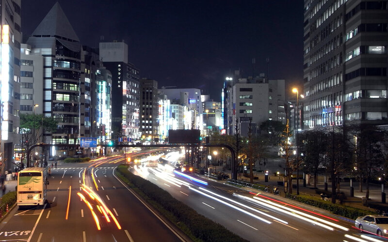 Nighttime city traffic in Japan