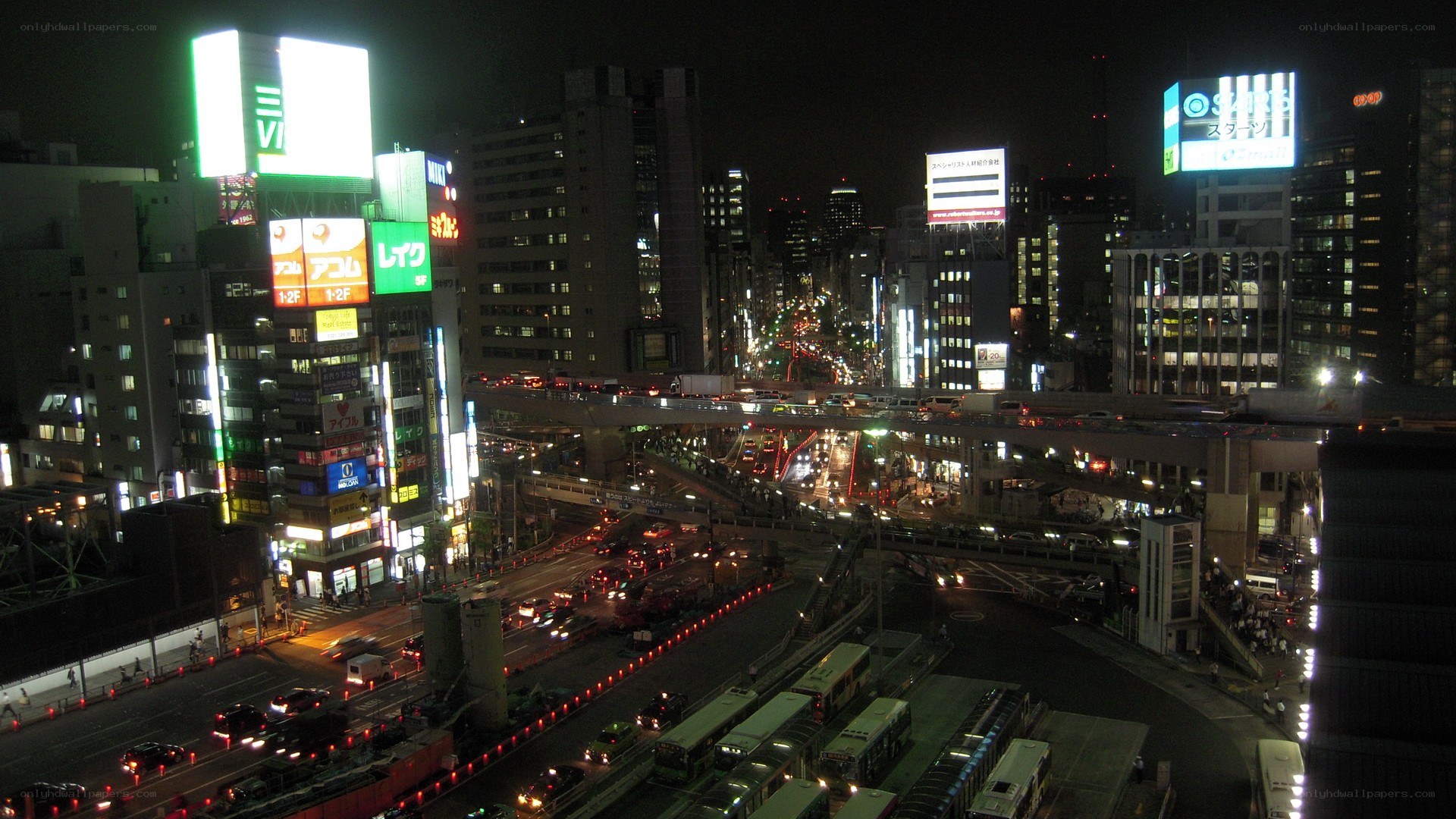 nighttime city traffic in tokyo