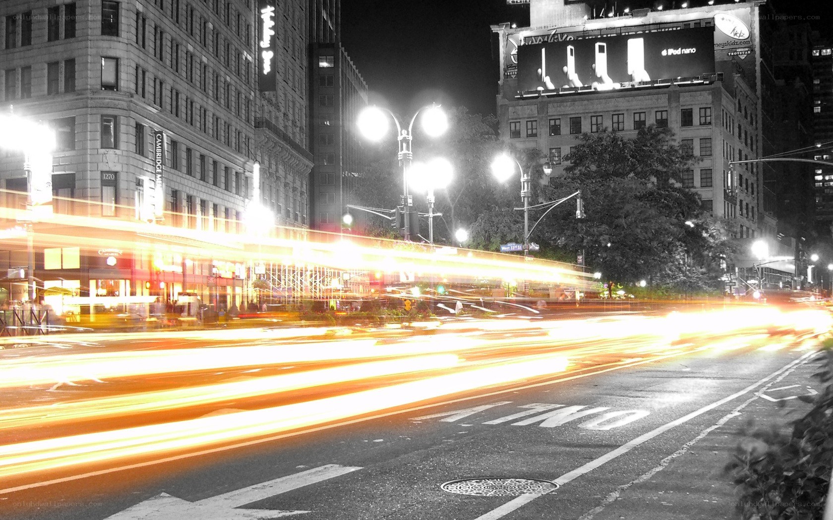 Nighttime city traffic light trails