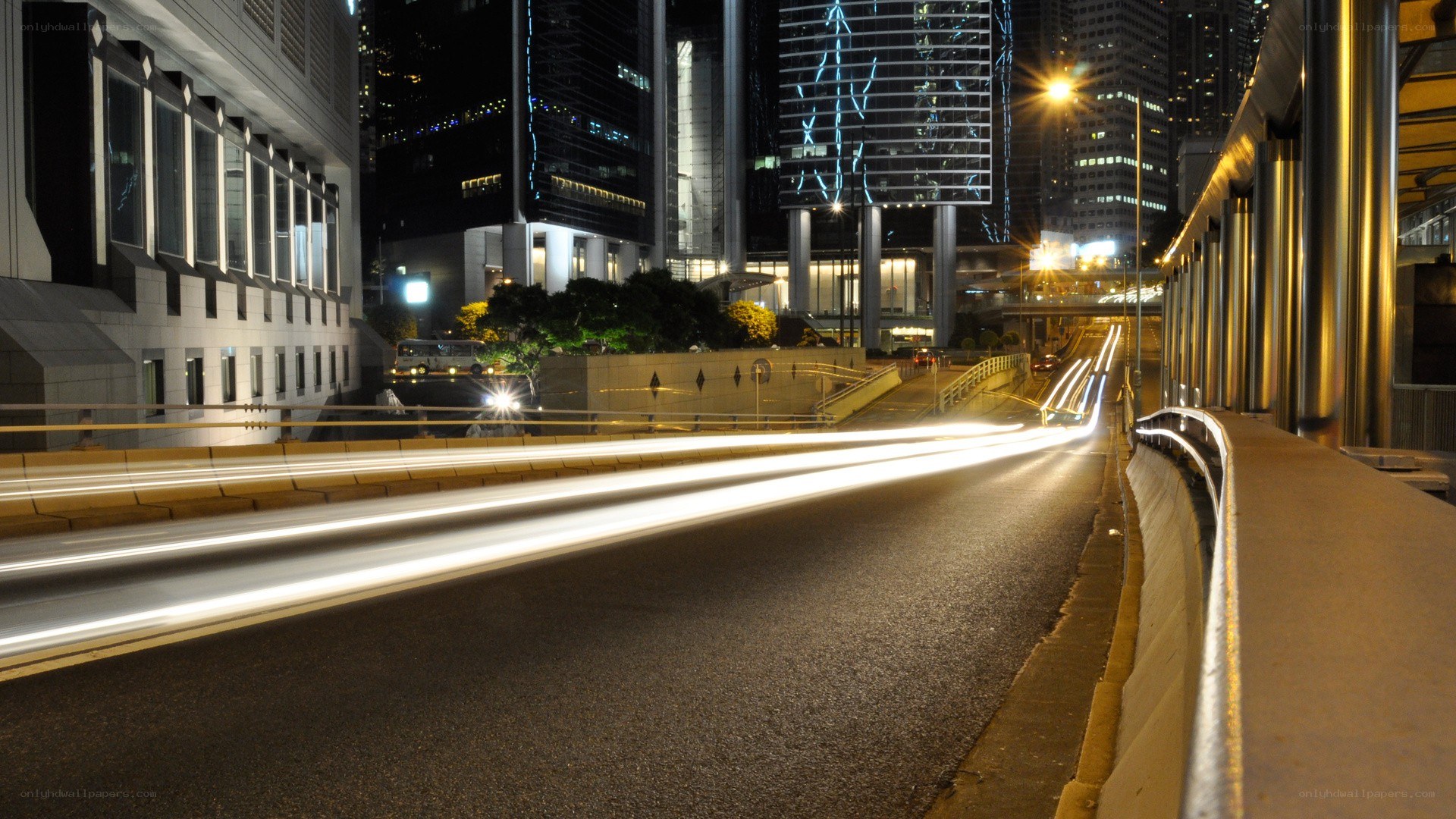 Nighttime city traffic light trails