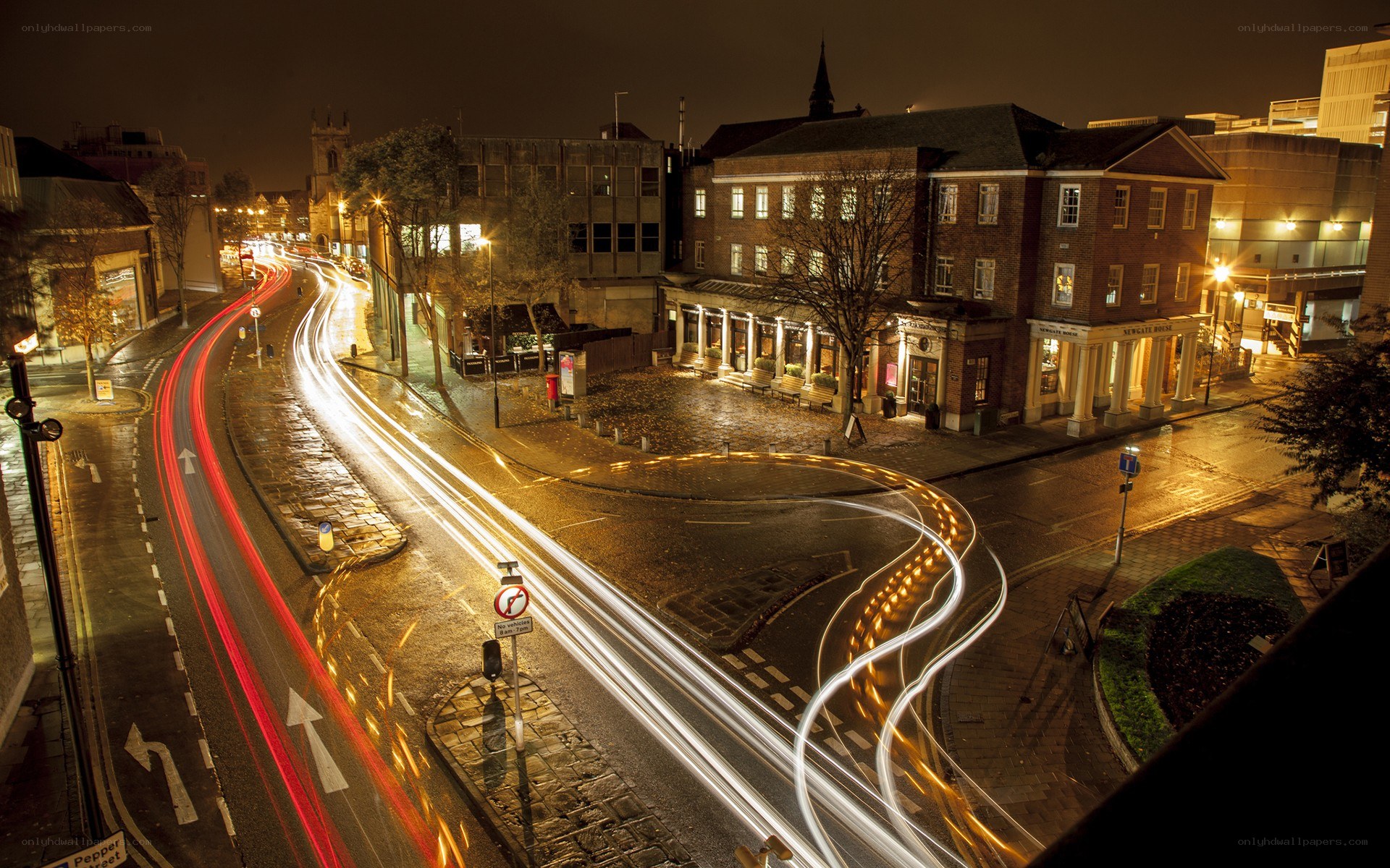 nighttime city traffic light trails