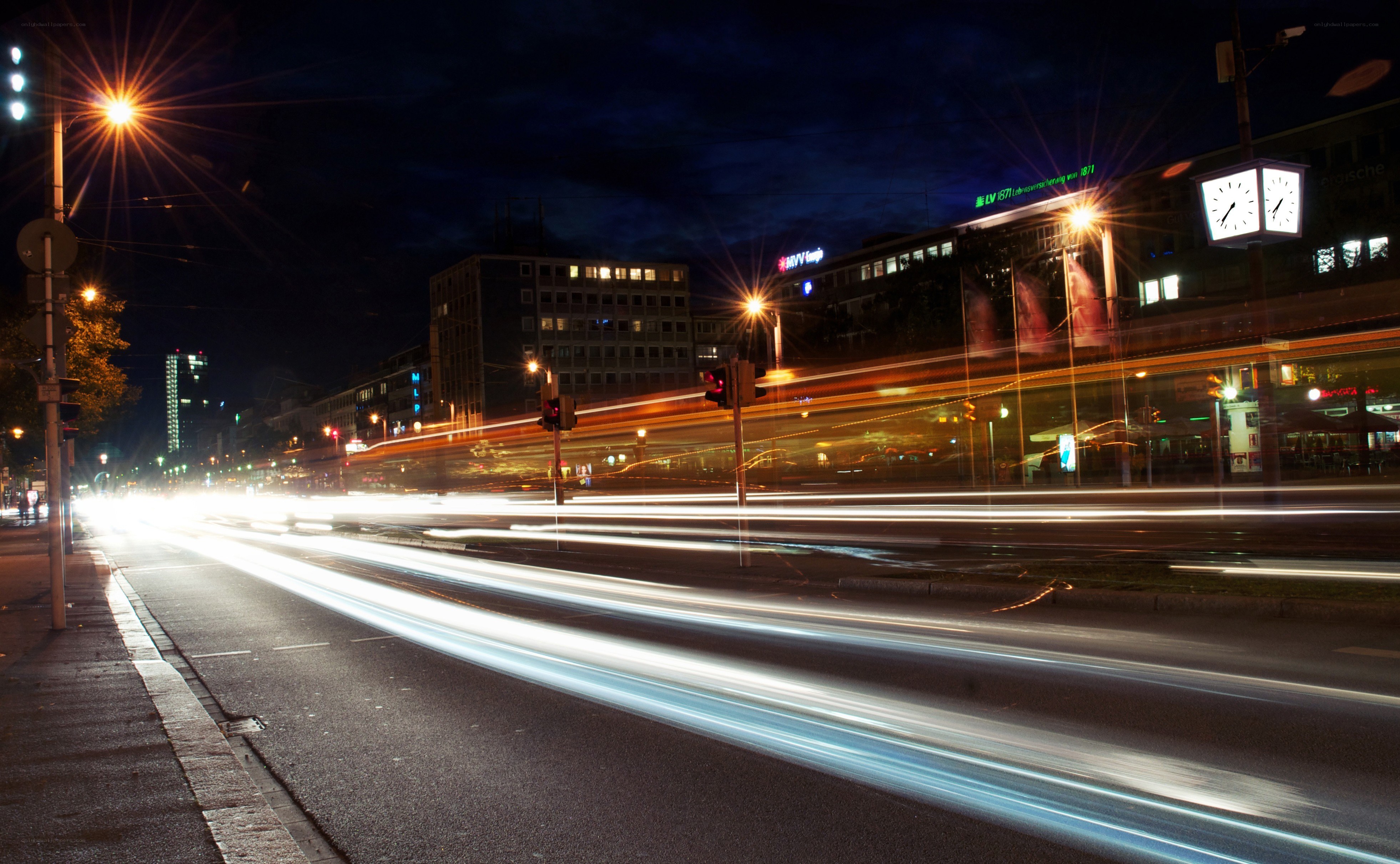 Nighttime city traffic light trails