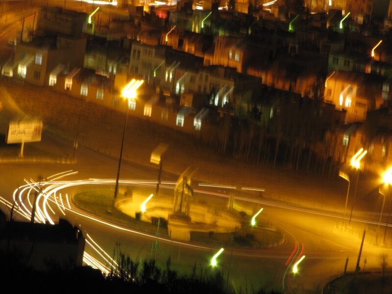 nighttime city traffic light trails