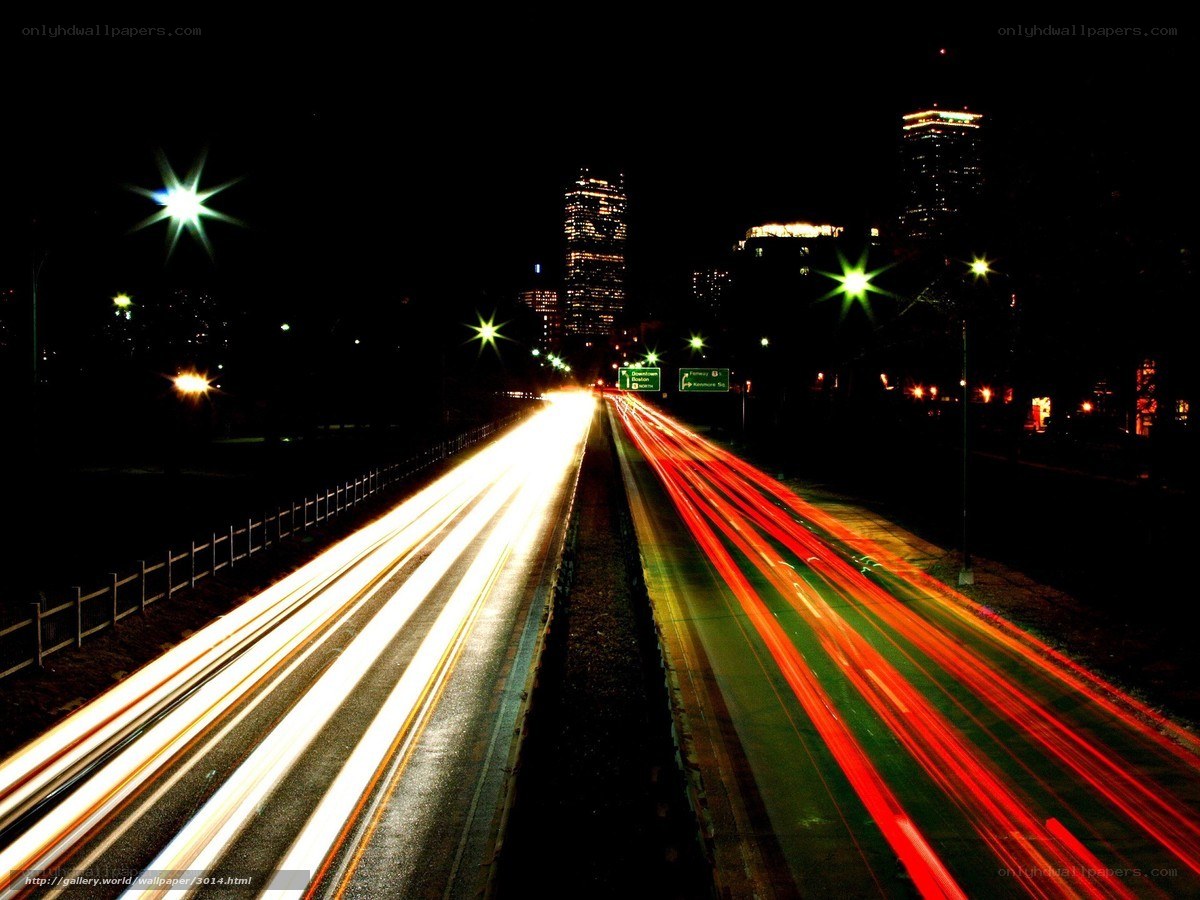 Nighttime city traffic light trails