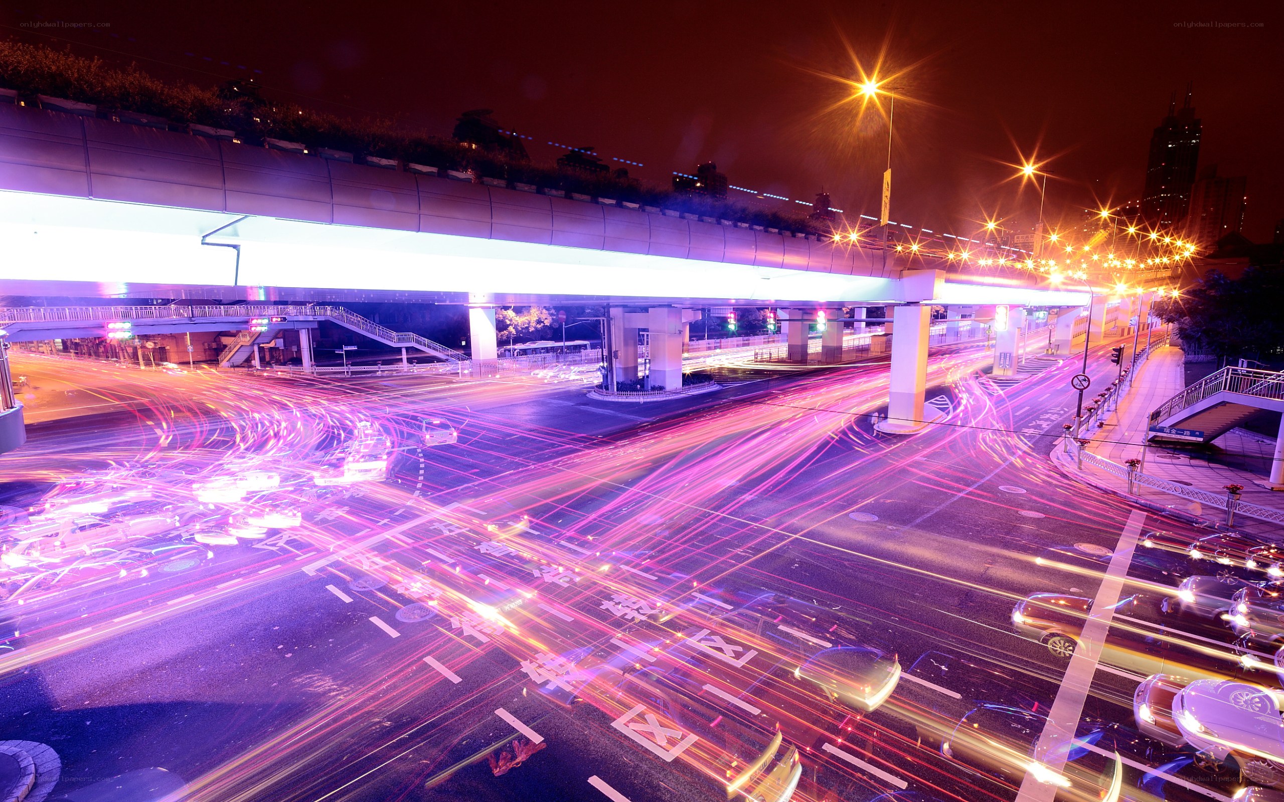 Nighttime city traffic lights