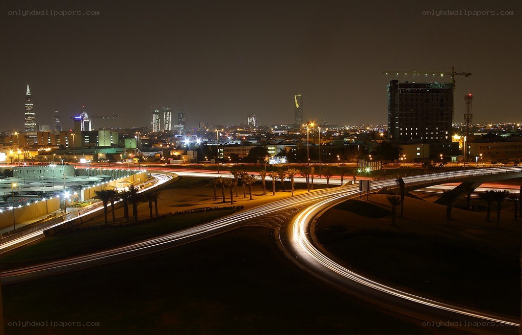 Nighttime city traffic lights