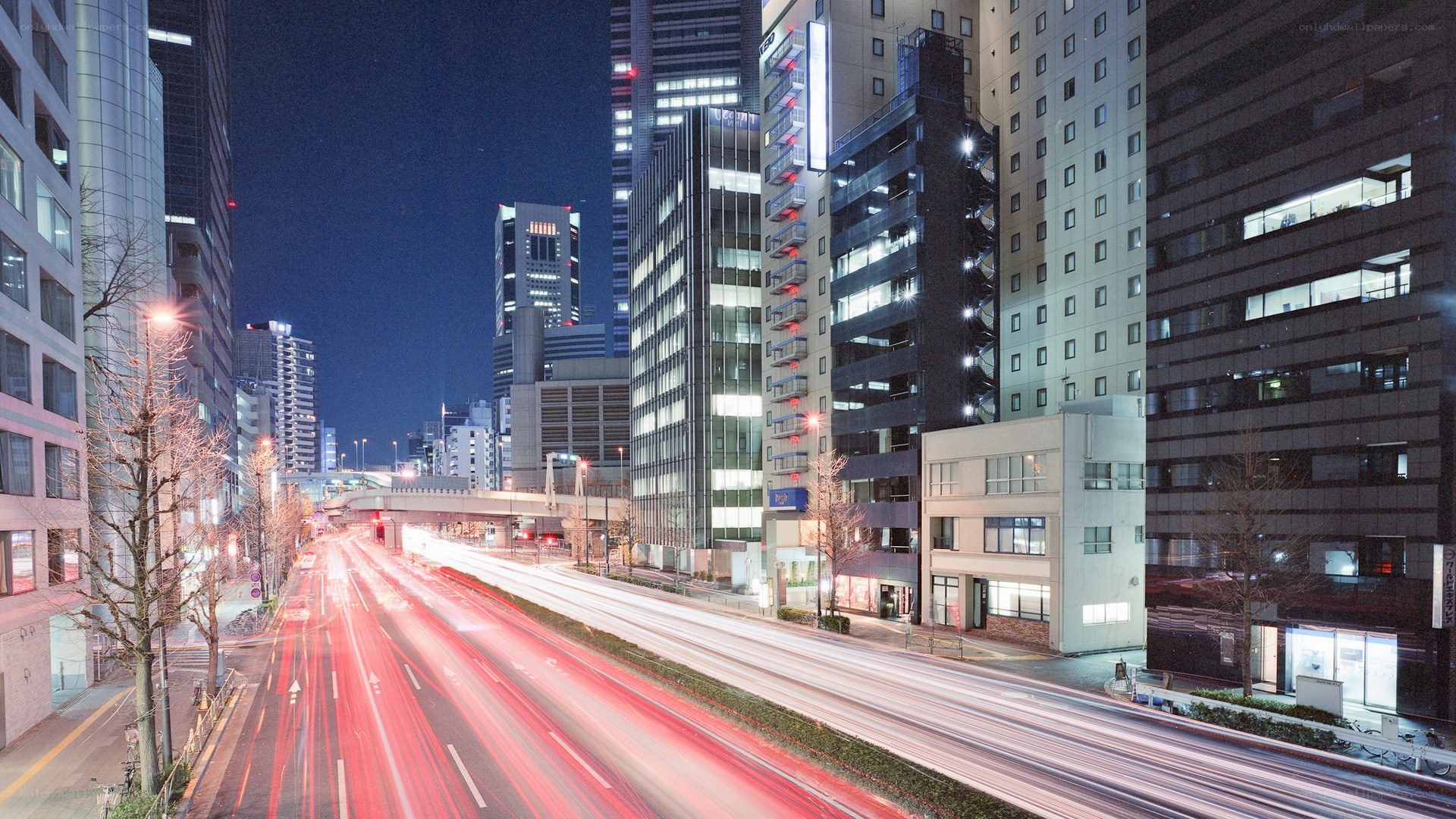 nighttime city traffic lights