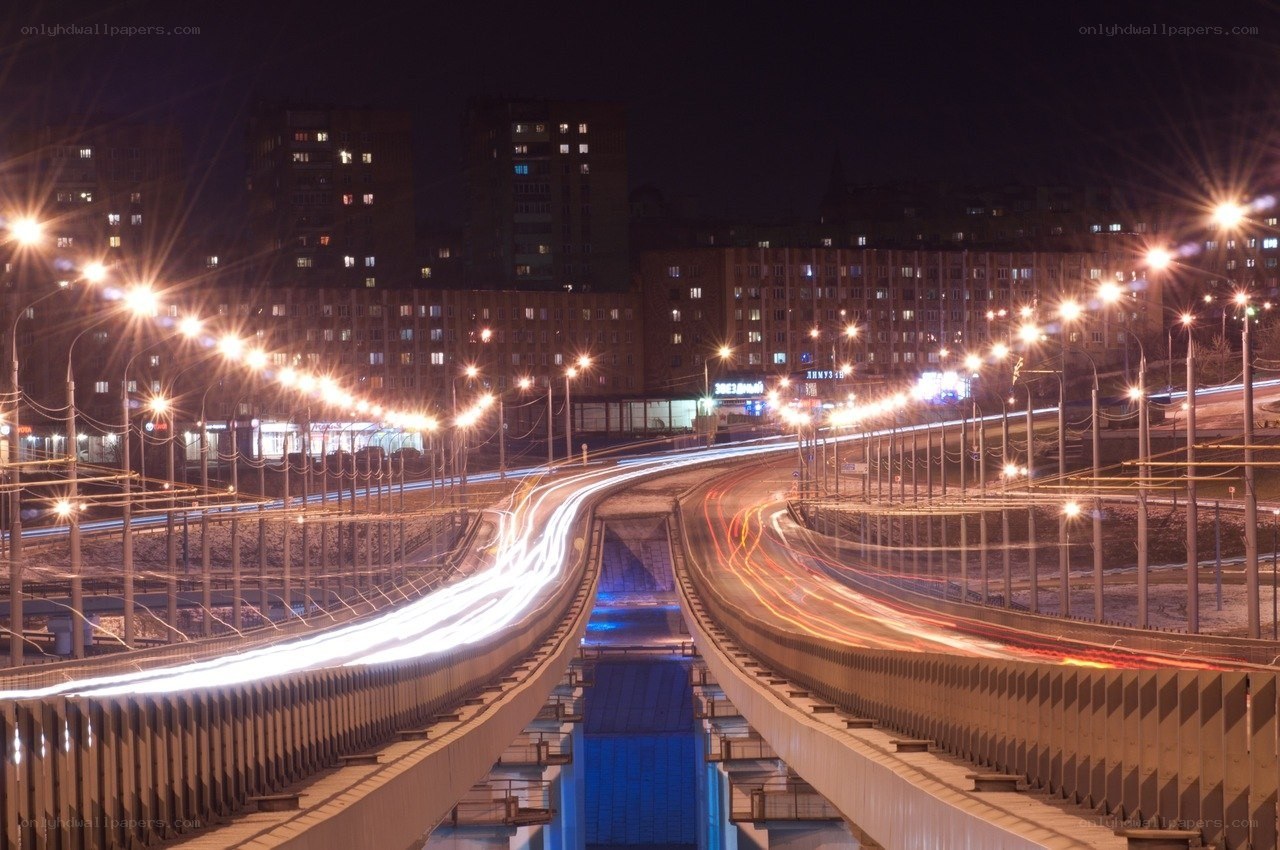 Nighttime city traffic lights