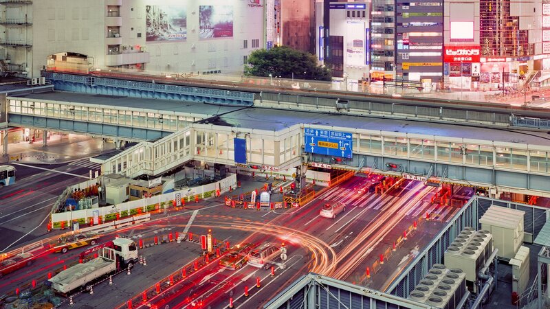 Nighttime City Traffic — Red, Dramatic, Night, Photograph