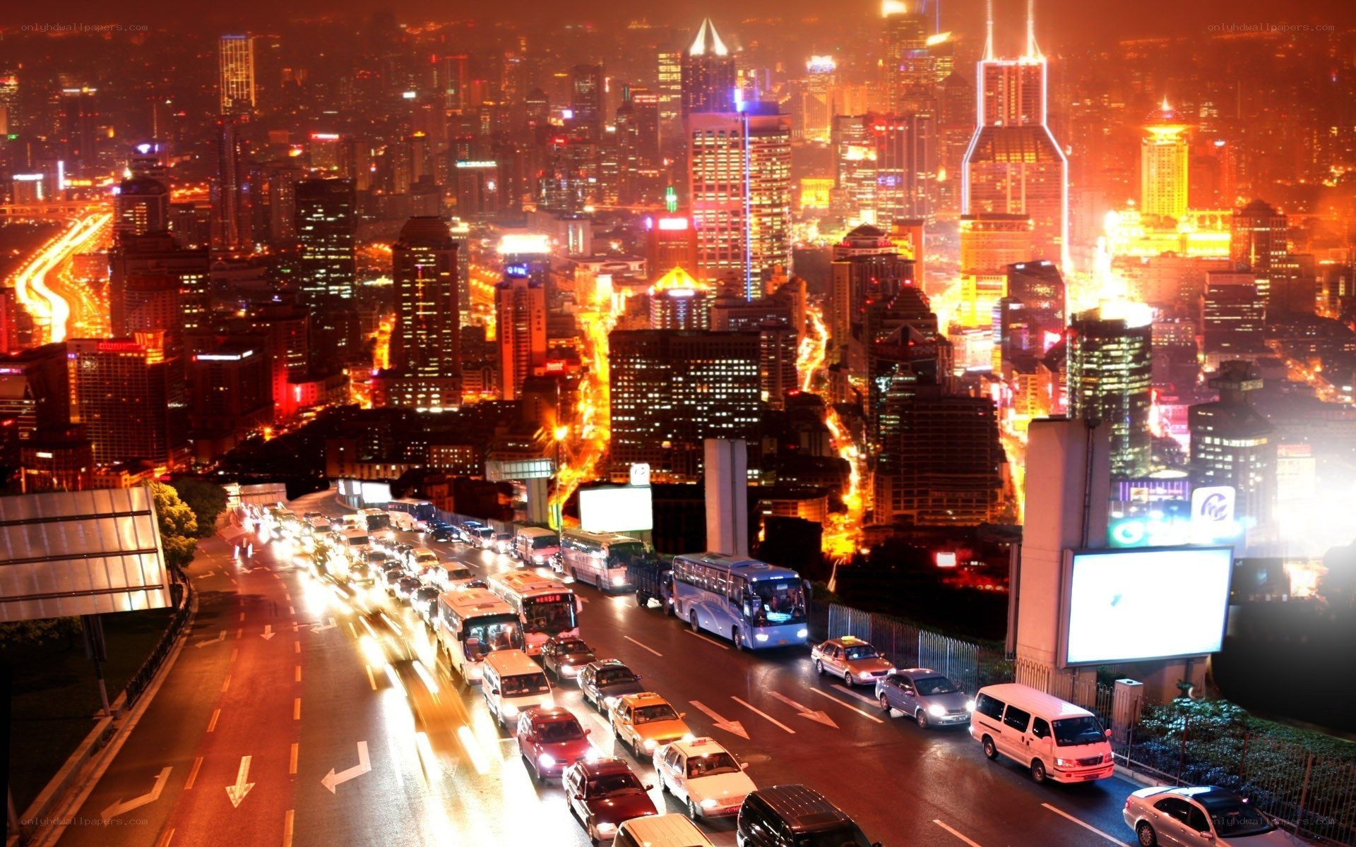 nighttime city traffic scene