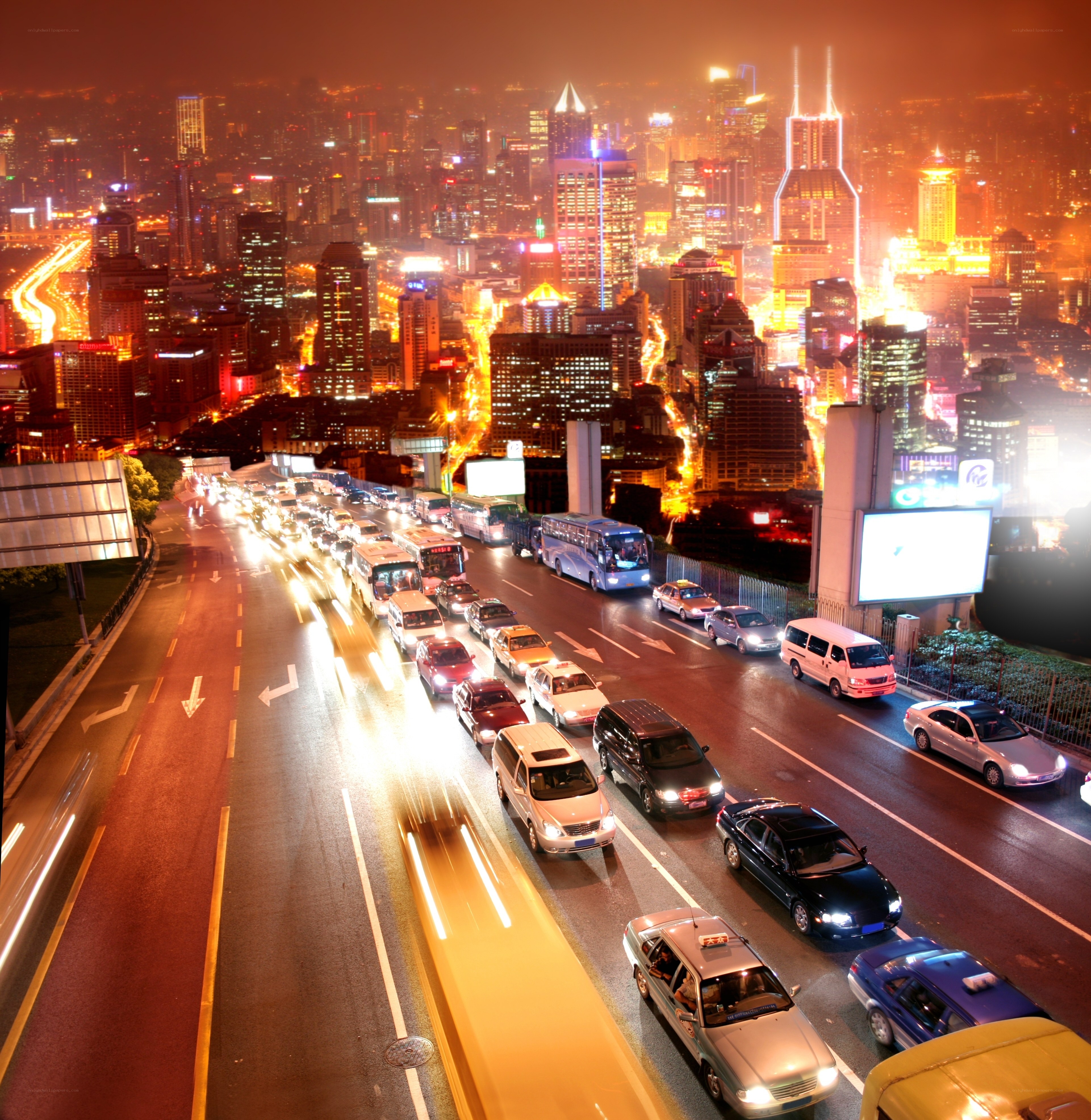 nighttime city traffic scene