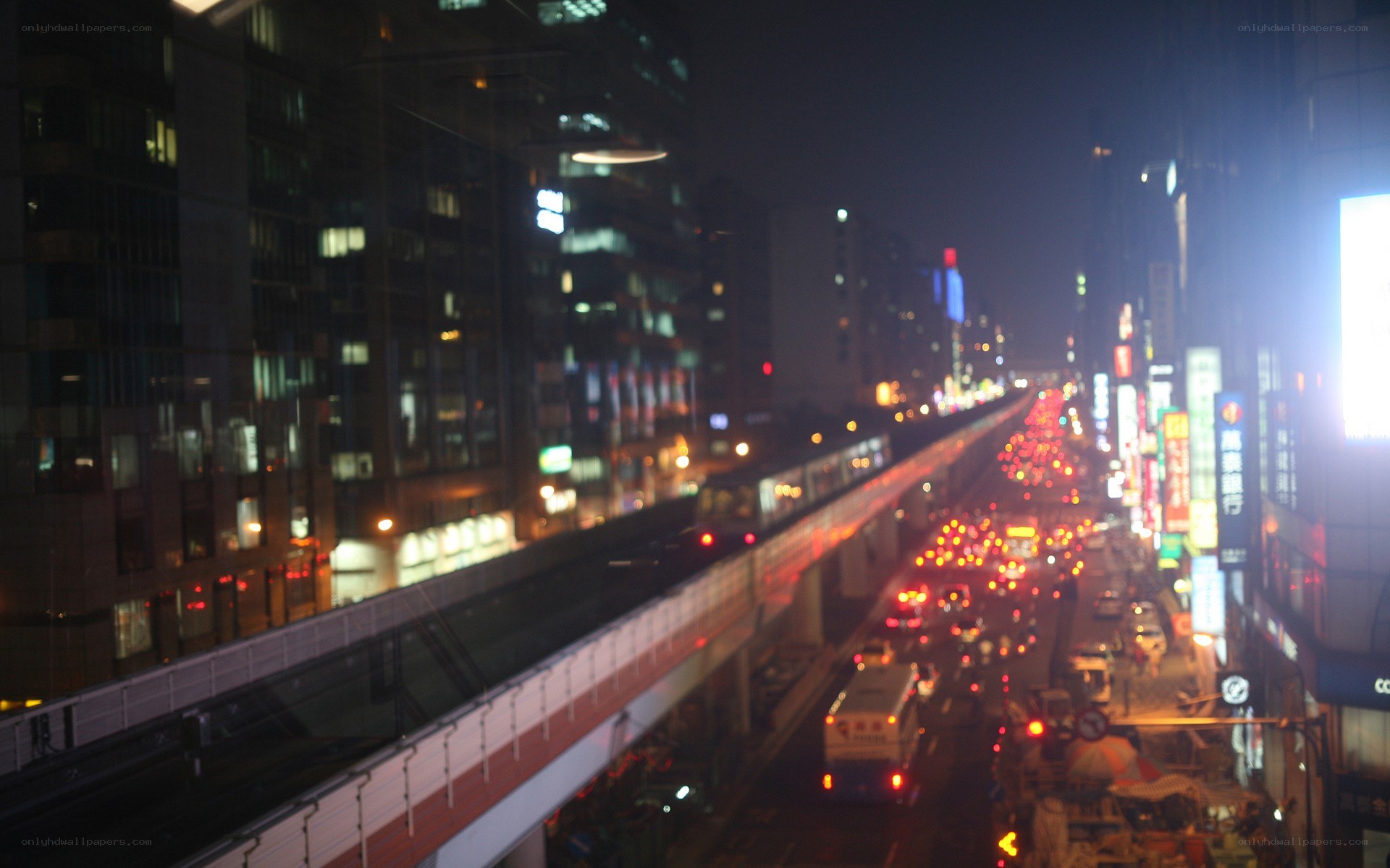 nighttime city traffic scene